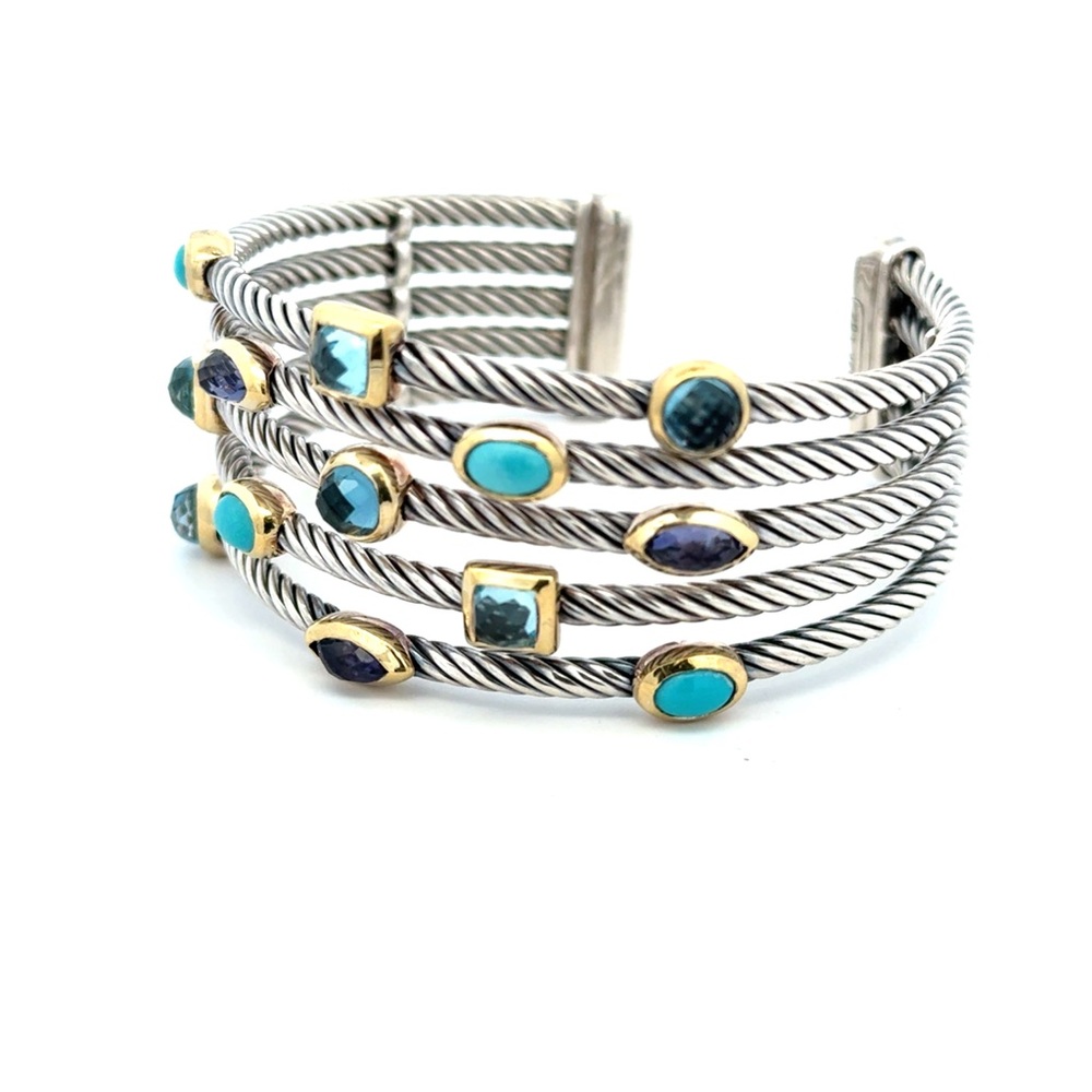 David Yurman 5 Row Cable Cuff  Bracelet in Silver and 18kt Yellow Gold.